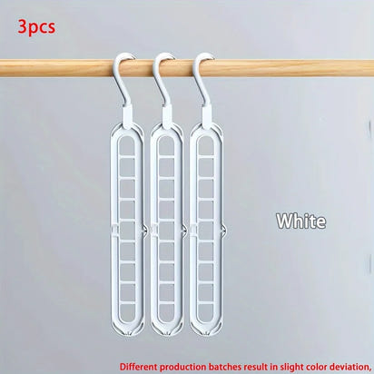 3Pcs, Plastic 9-Hole Foldable Hangers, Heavy Duty Space Saving Clothes Organizer Hangers, for Room, Closet, Wardrobe, Home & Dor